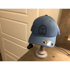 Travis Mathew Blue Black‎ Logo Palm Tree Flexfit Snapback Hat SHARK SIGHTING NWT